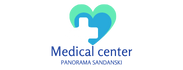 Blue, white and green Medical care logo
